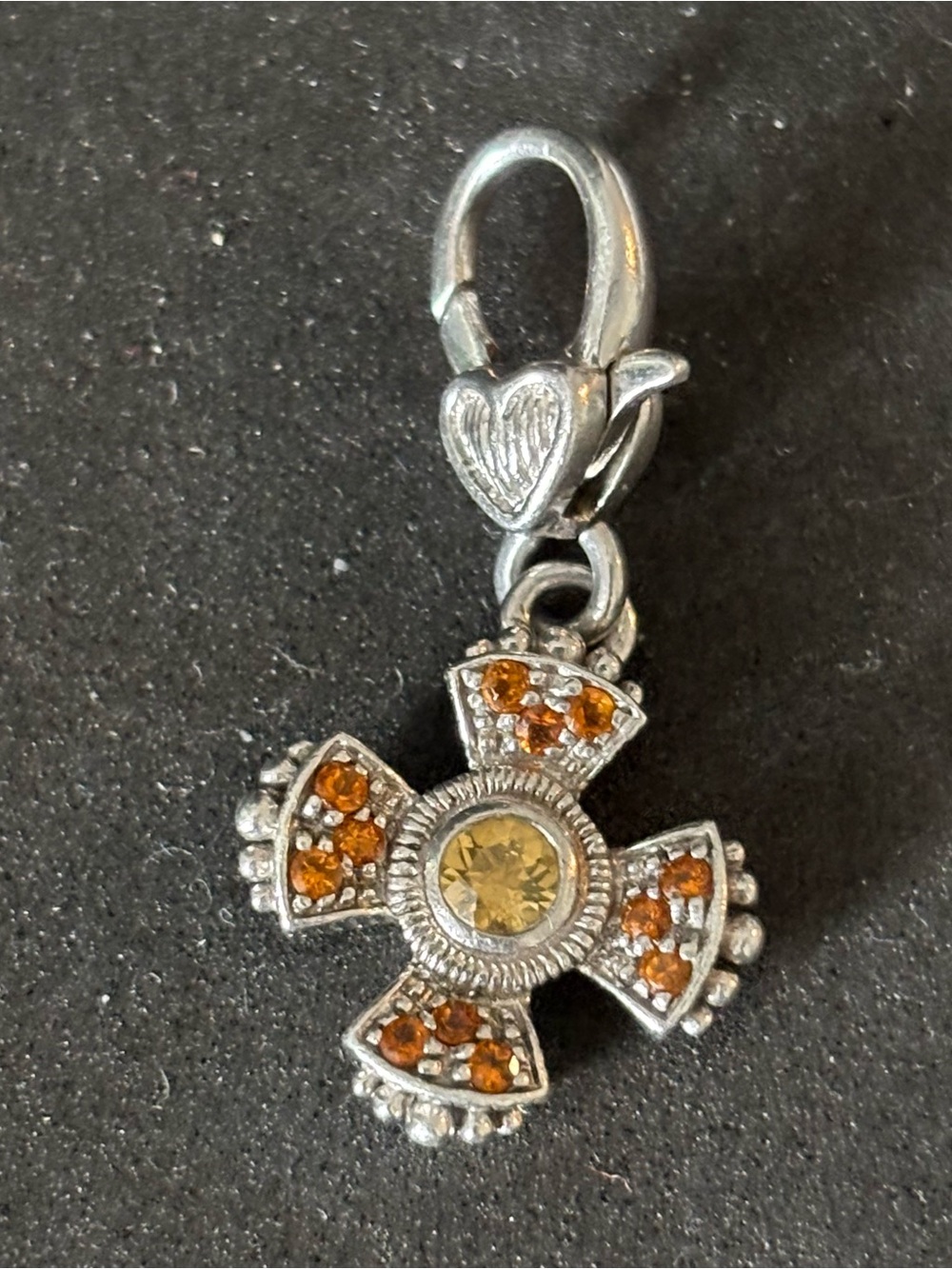 Judith Ripka Silver Cross Charm with Amber and Citrine-Tone Stones